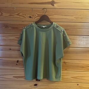 Green Button-Shoulder Women's Top